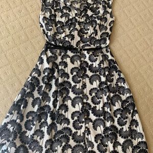 Kate Spade silk dress, belted with pleated shirt.